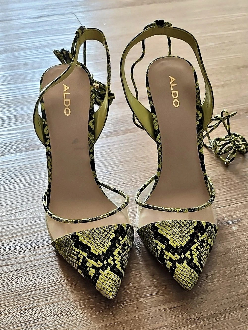 ALDO Green & Black Snake Print Pointed Toe Heels
